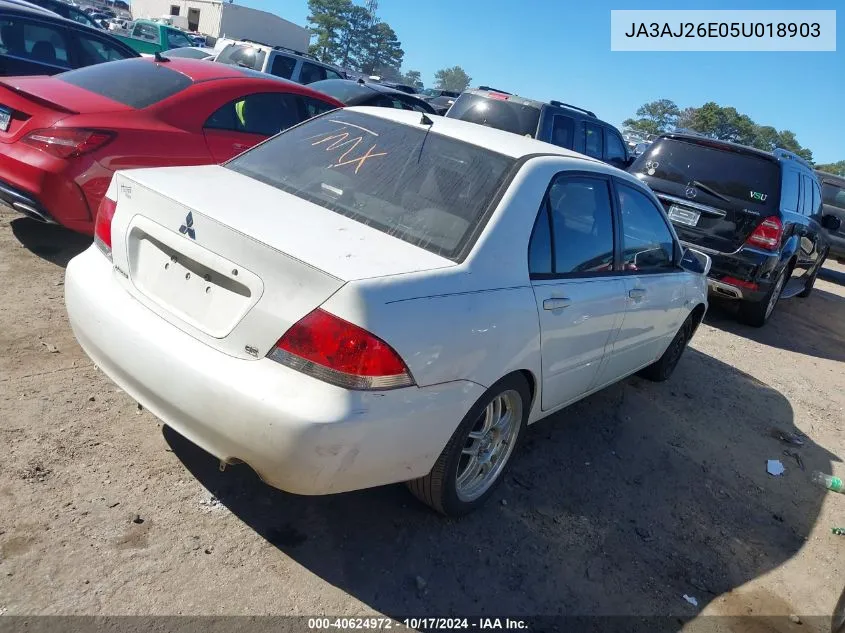 2005 Mitsubishi Lancer Es VIN: JA3AJ26E05U018903 Lot: 40624972