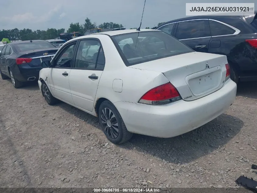 2006 Mitsubishi Lancer Es/Se VIN: JA3AJ26EX6U031921 Lot: 39686705