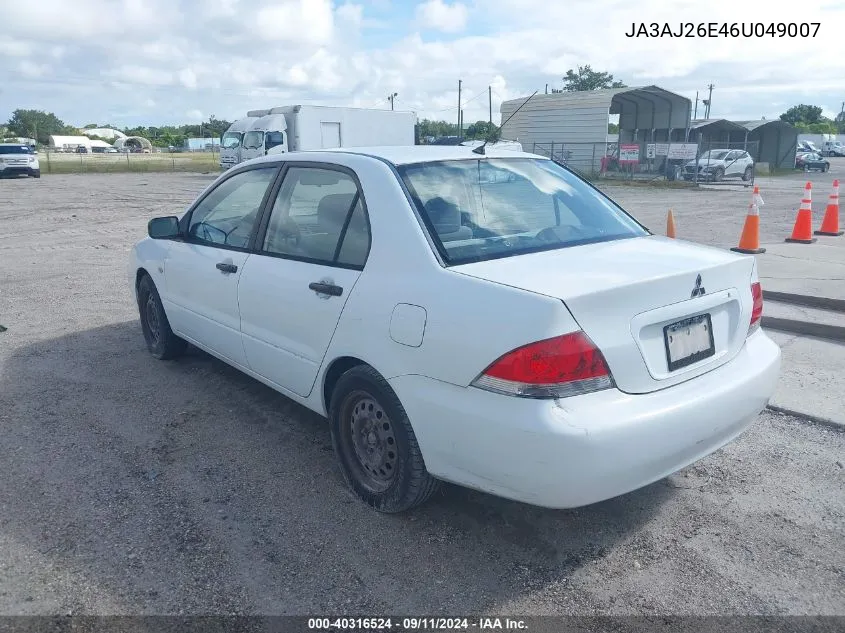 2006 Mitsubishi Lancer Es VIN: JA3AJ26E46U049007 Lot: 40316524