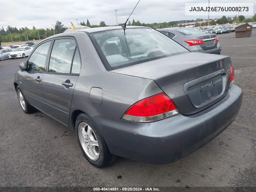 2006 Mitsubishi Lancer Es/Se VIN: JA3AJ26E76U008273 Lot: 40414891