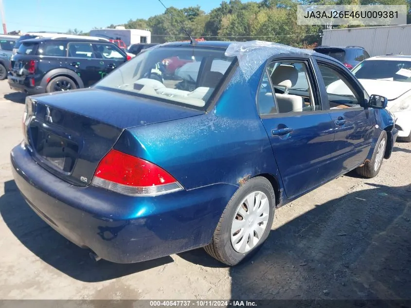 2006 Mitsubishi Lancer Es/Se VIN: JA3AJ26E46U009381 Lot: 40547737