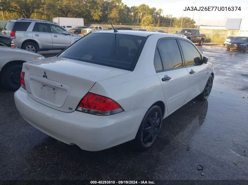 2007 Mitsubishi Lancer Es VIN: JA3AJ26E77U016374 Lot: 40293810