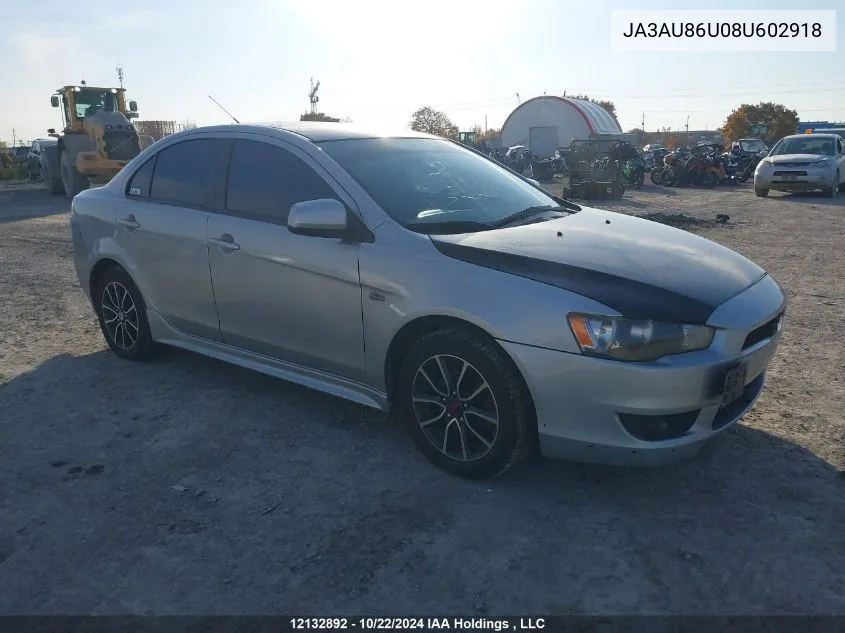 2008 Mitsubishi Lancer VIN: JA3AU86U08U602918 Lot: 12132892