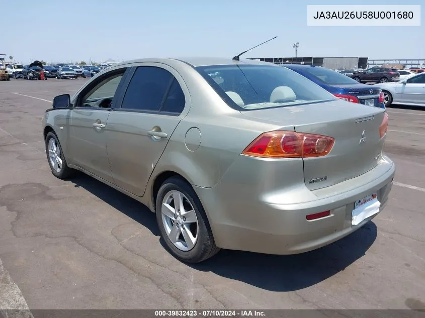 2008 Mitsubishi Lancer De/Es VIN: JA3AU26U58U001680 Lot: 39832423