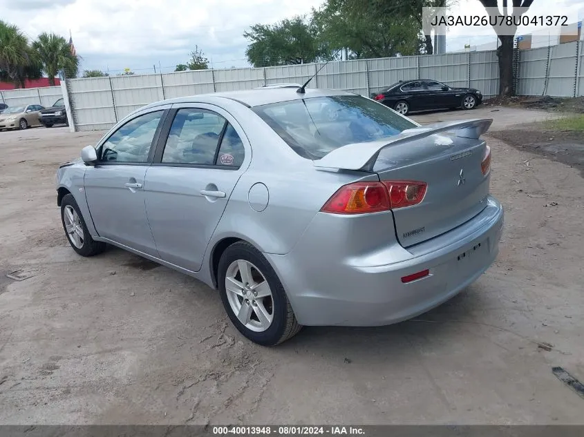 2008 Mitsubishi Lancer De/Es VIN: JA3AU26U78U041372 Lot: 40013948