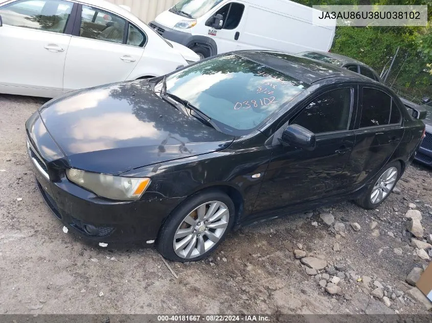 2008 Mitsubishi Lancer Gts VIN: JA3AU86U38U038102 Lot: 40181667