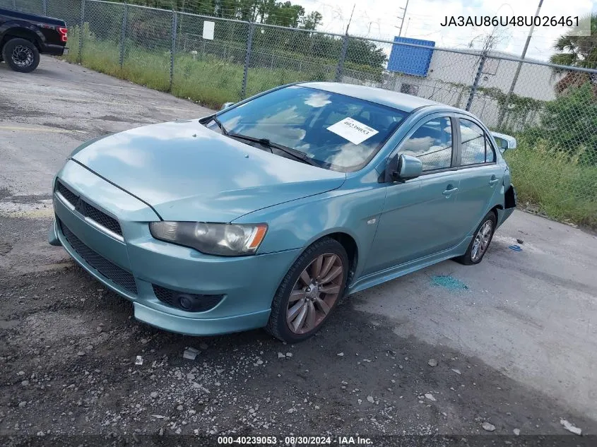 2008 Mitsubishi Lancer Gts VIN: JA3AU86U48U026461 Lot: 40239053