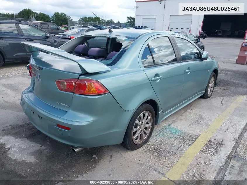 2008 Mitsubishi Lancer Gts VIN: JA3AU86U48U026461 Lot: 40239053