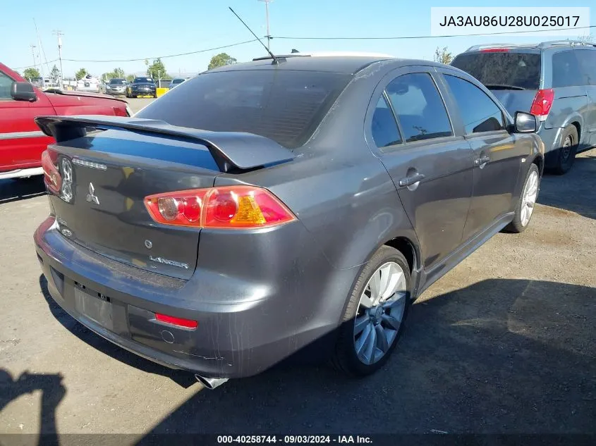 2008 Mitsubishi Lancer Gts VIN: JA3AU86U28U025017 Lot: 40258744