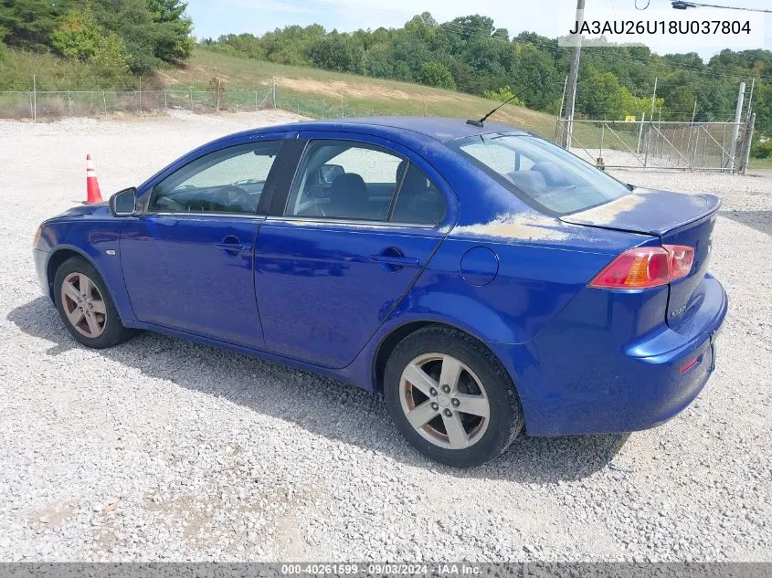 2008 Mitsubishi Lancer De/Es VIN: JA3AU26U18U037804 Lot: 40261599