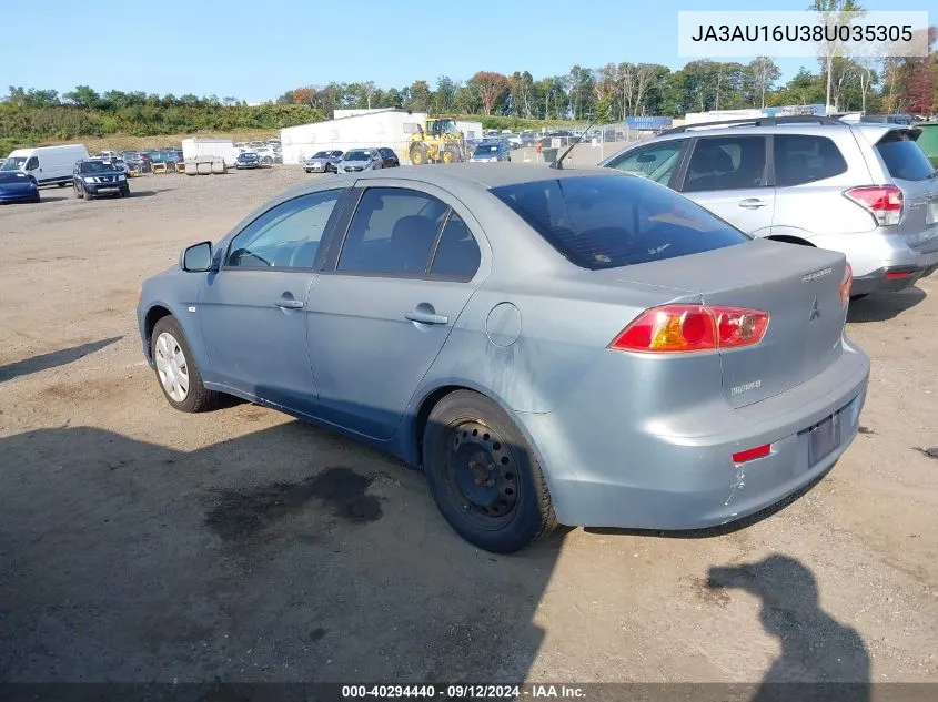 2008 Mitsubishi Lancer De VIN: JA3AU16U38U035305 Lot: 40294440