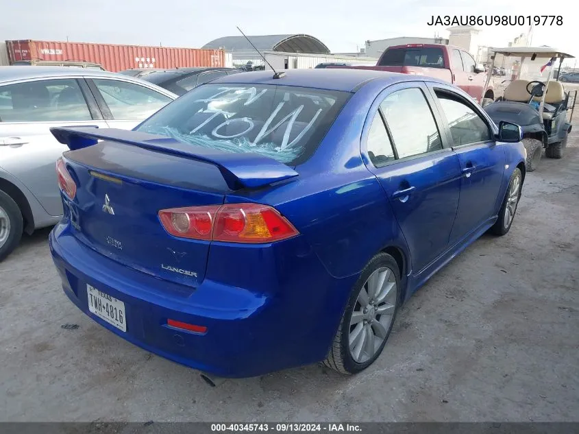 2008 Mitsubishi Lancer Gts VIN: JA3AU86U98U019778 Lot: 40345743