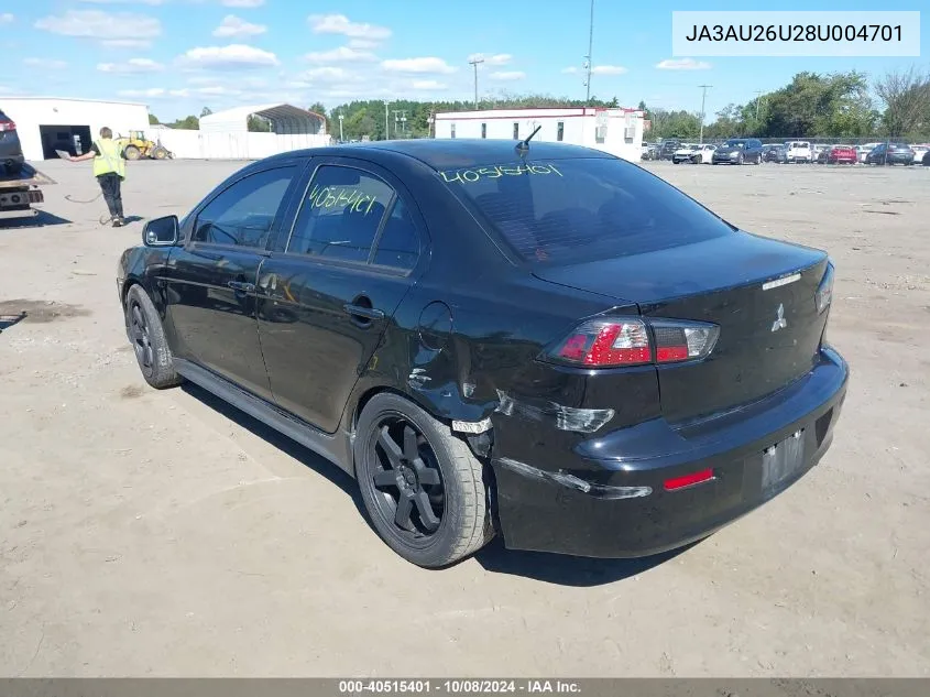 2008 Mitsubishi Lancer De/Es VIN: JA3AU26U28U004701 Lot: 40515401