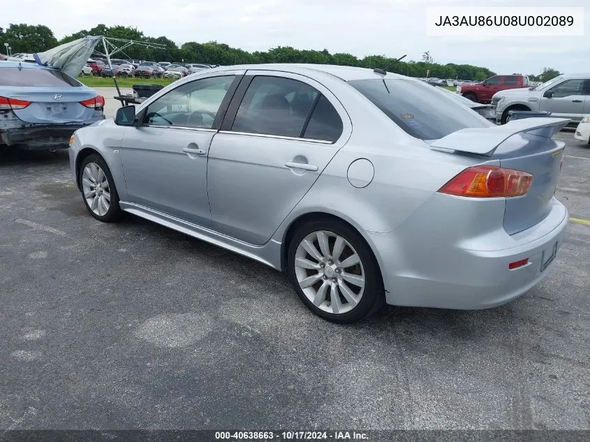 2008 Mitsubishi Lancer Gts VIN: JA3AU86U08U002089 Lot: 40638663