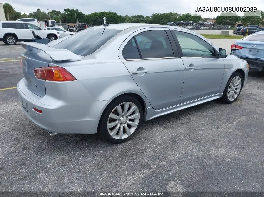 2008 Mitsubishi Lancer Gts VIN: JA3AU86U08U002089 Lot: 40638663