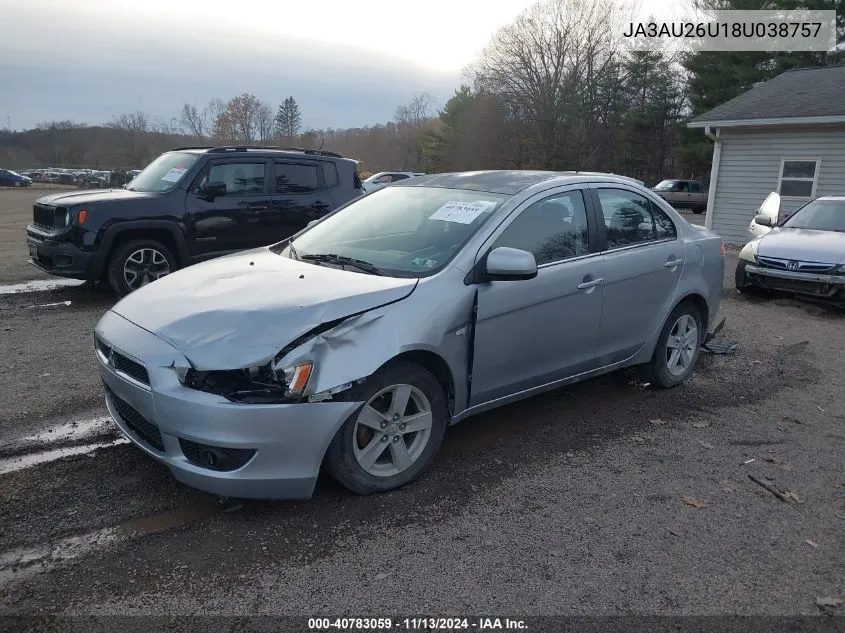 2008 Mitsubishi Lancer De/Es VIN: JA3AU26U18U038757 Lot: 40783059