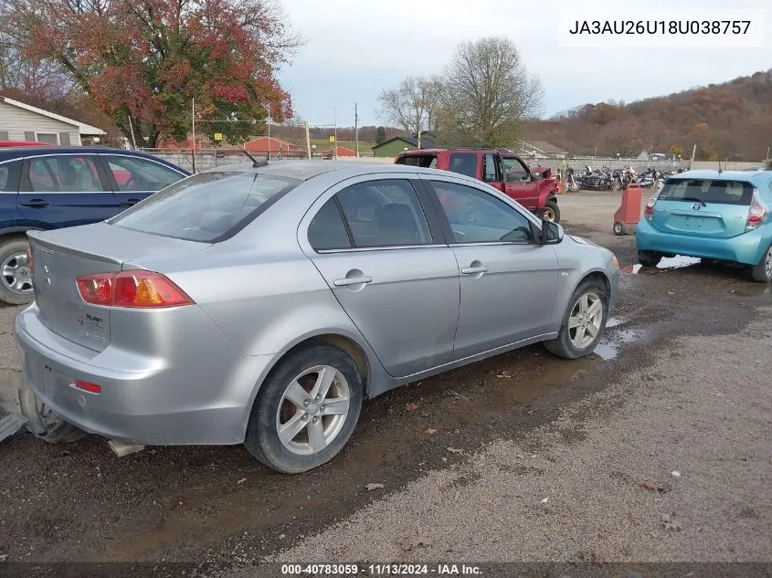 2008 Mitsubishi Lancer De/Es VIN: JA3AU26U18U038757 Lot: 40783059