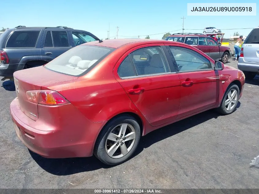 2009 Mitsubishi Lancer Es/Es-Sport VIN: JA3AU26U89U005918 Lot: 39961412