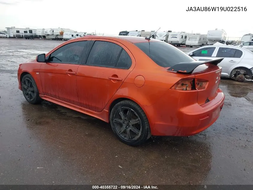 2009 Mitsubishi Lancer Gts VIN: JA3AU86W19U022516 Lot: 40355722