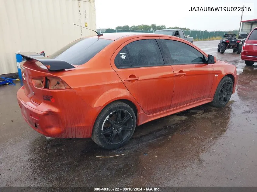 2009 Mitsubishi Lancer Gts VIN: JA3AU86W19U022516 Lot: 40355722