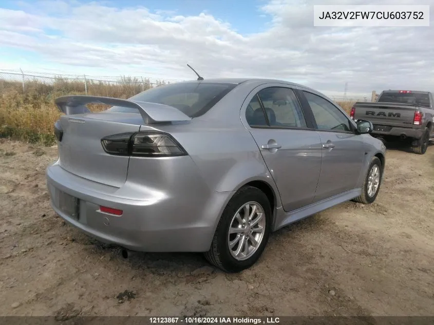 2012 Mitsubishi Lancer VIN: JA32V2FW7CU603752 Lot: 12123867