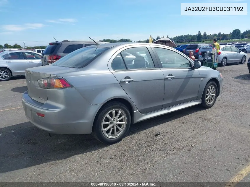 2012 Mitsubishi Lancer Es VIN: JA32U2FU3CU031192 Lot: 40196318