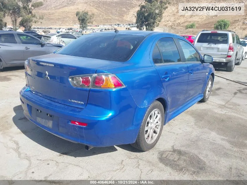 2012 Mitsubishi Lancer Se VIN: JA32V2FW4CU031619 Lot: 40646365