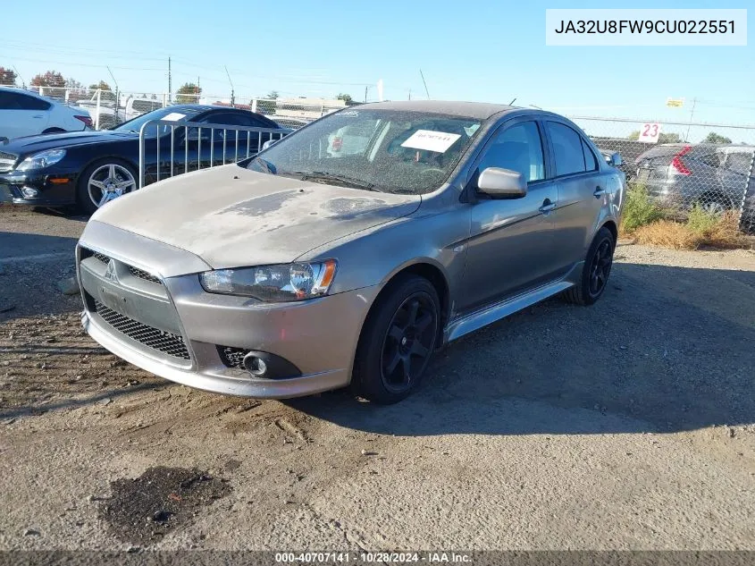 2012 Mitsubishi Lancer Gt VIN: JA32U8FW9CU022551 Lot: 40707141