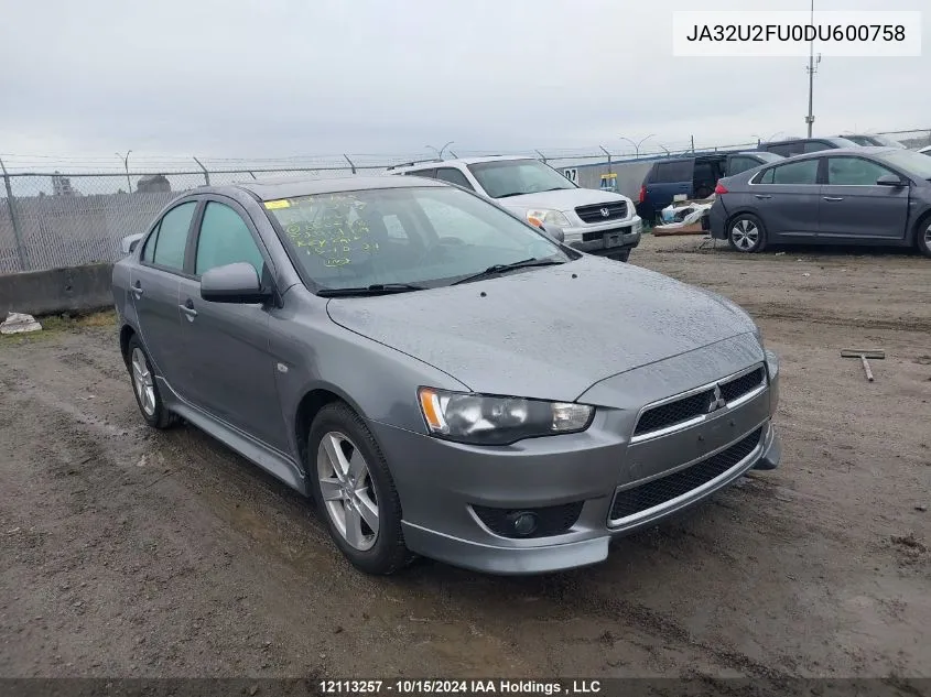 2013 Mitsubishi Lancer Es/Es Sport VIN: JA32U2FU0DU600758 Lot: 12113257