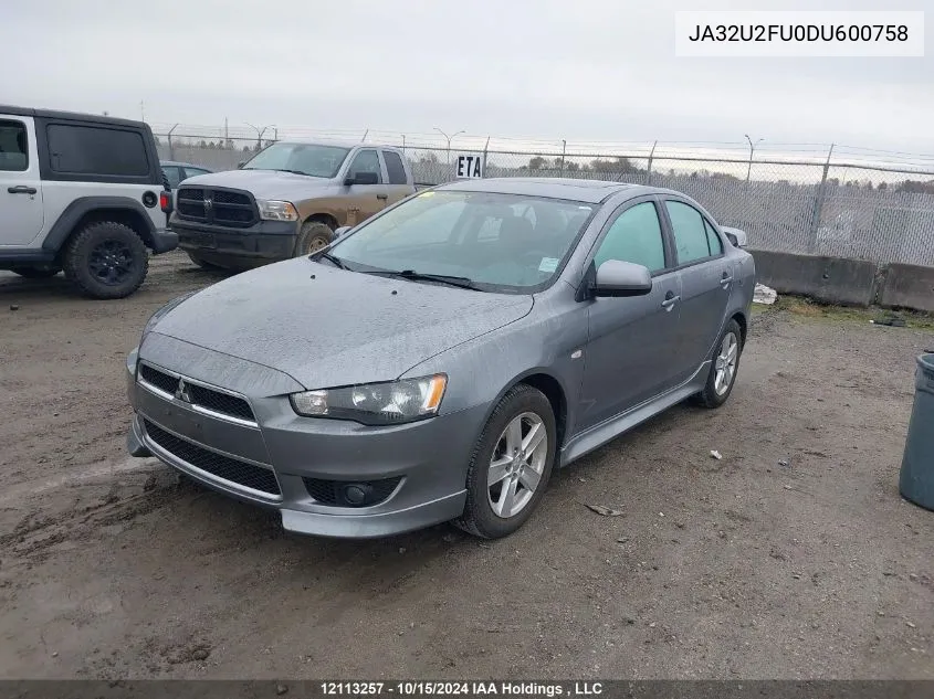 2013 Mitsubishi Lancer Es/Es Sport VIN: JA32U2FU0DU600758 Lot: 12113257