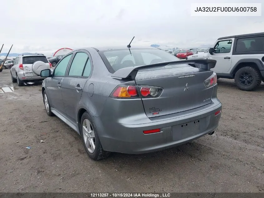 2013 Mitsubishi Lancer Es/Es Sport VIN: JA32U2FU0DU600758 Lot: 12113257