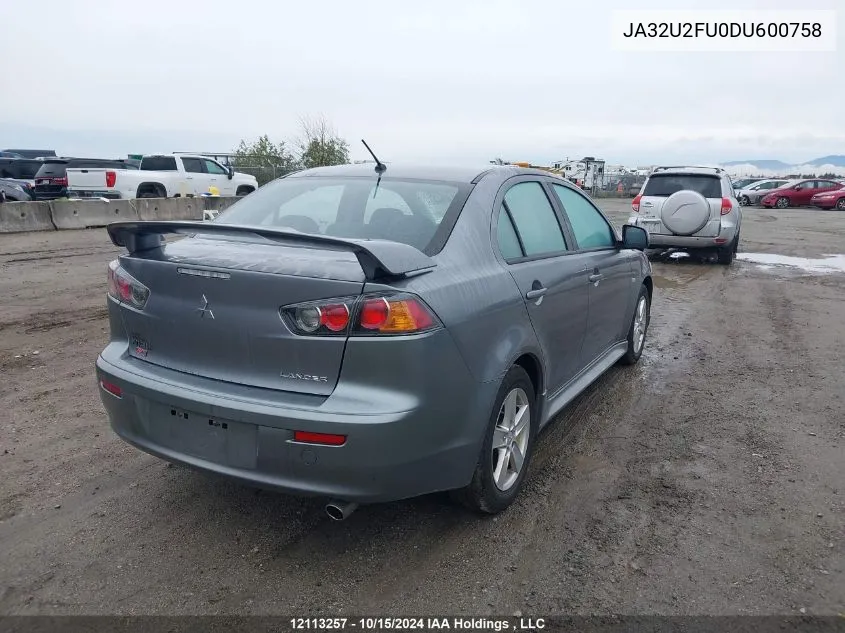 2013 Mitsubishi Lancer Es/Es Sport VIN: JA32U2FU0DU600758 Lot: 12113257