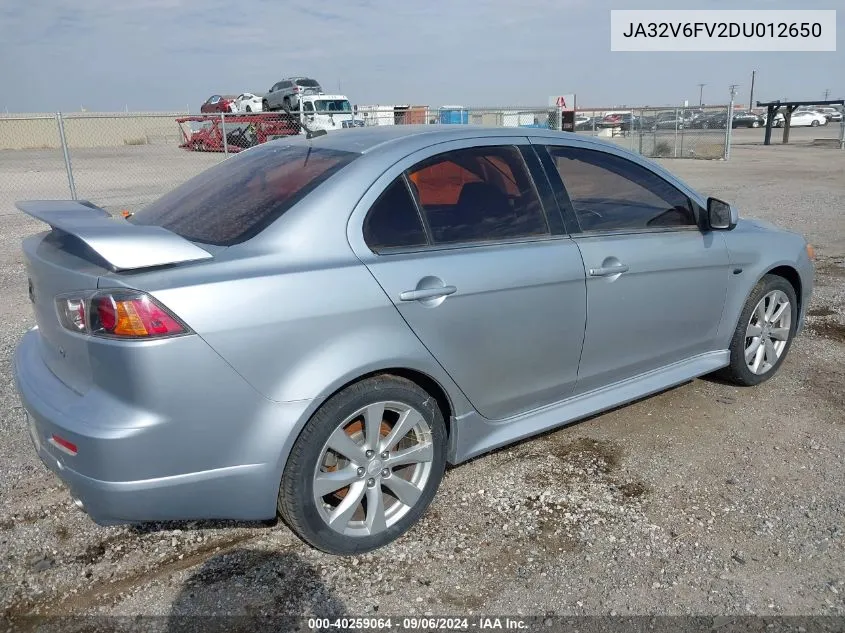 2013 Mitsubishi Lancer Ralliart VIN: JA32V6FV2DU012650 Lot: 40259064