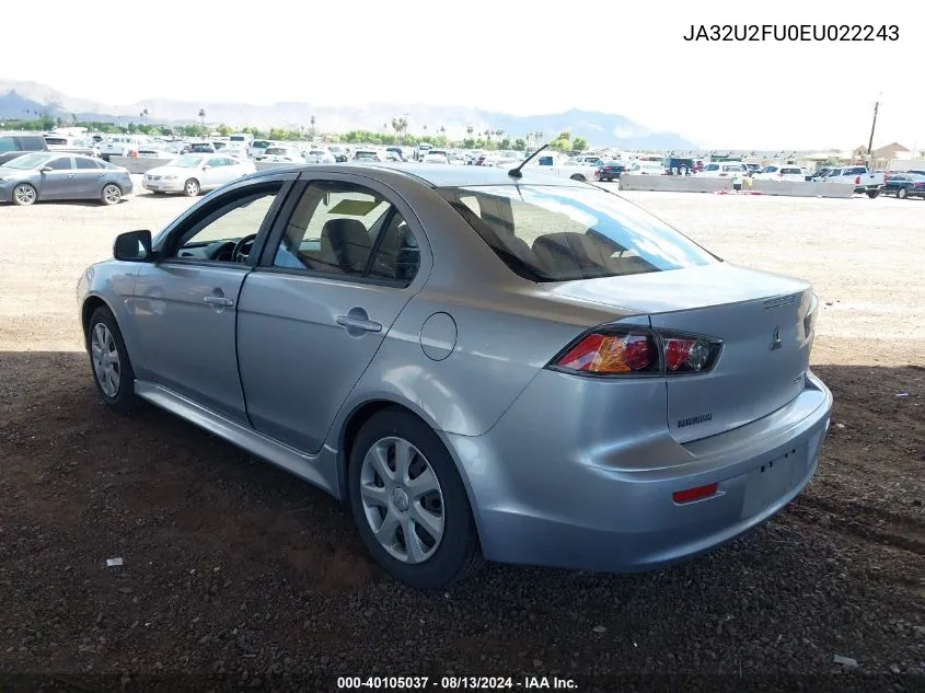 2014 Mitsubishi Lancer Es VIN: JA32U2FU0EU022243 Lot: 40105037