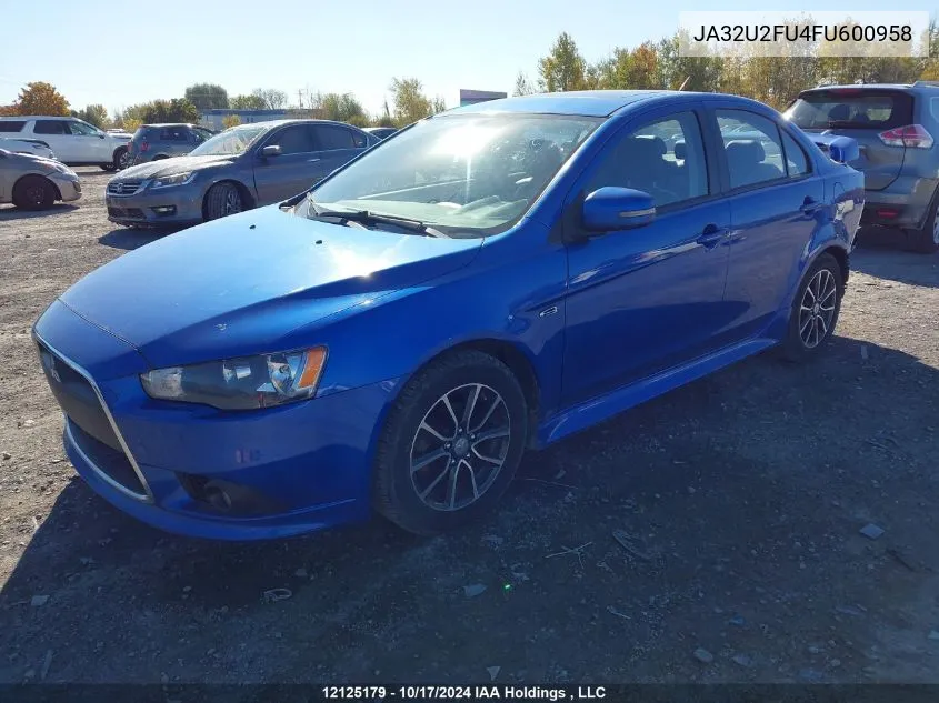 2015 Mitsubishi Lancer VIN: JA32U2FU4FU600958 Lot: 12125179