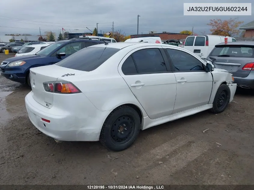 2016 Mitsubishi Lancer VIN: JA32U2FU6GU602244 Lot: 12120195