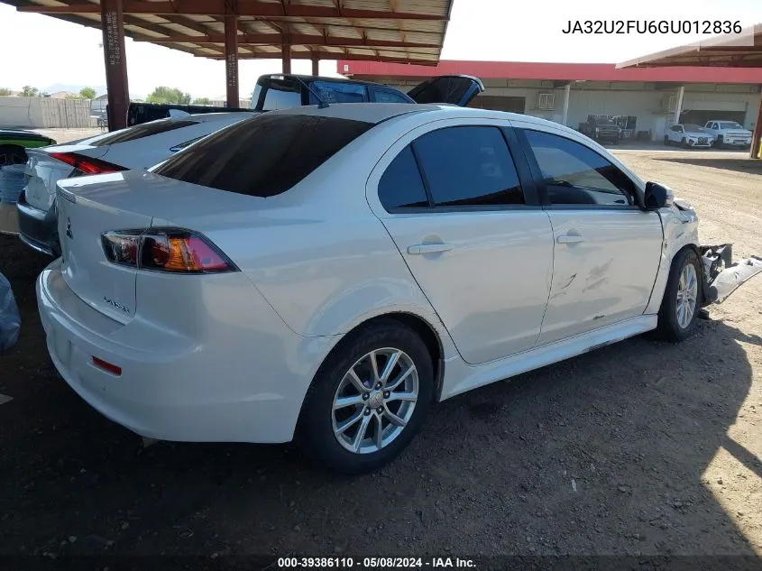 2016 Mitsubishi Lancer Es VIN: JA32U2FU6GU012836 Lot: 39386110