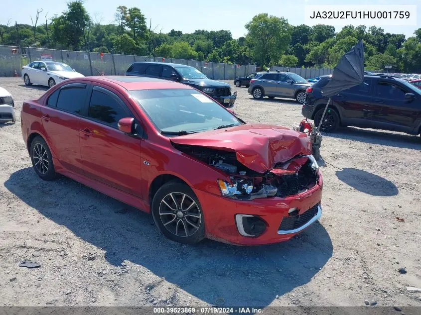 2017 Mitsubishi Lancer Es VIN: JA32U2FU1HU001759 Lot: 39523869