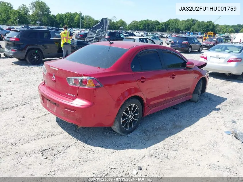 JA32U2FU1HU001759 2017 Mitsubishi Lancer Es