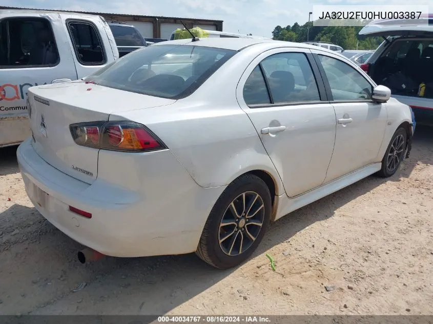 2017 Mitsubishi Lancer Es VIN: JA32U2FU0HU003387 Lot: 40034767