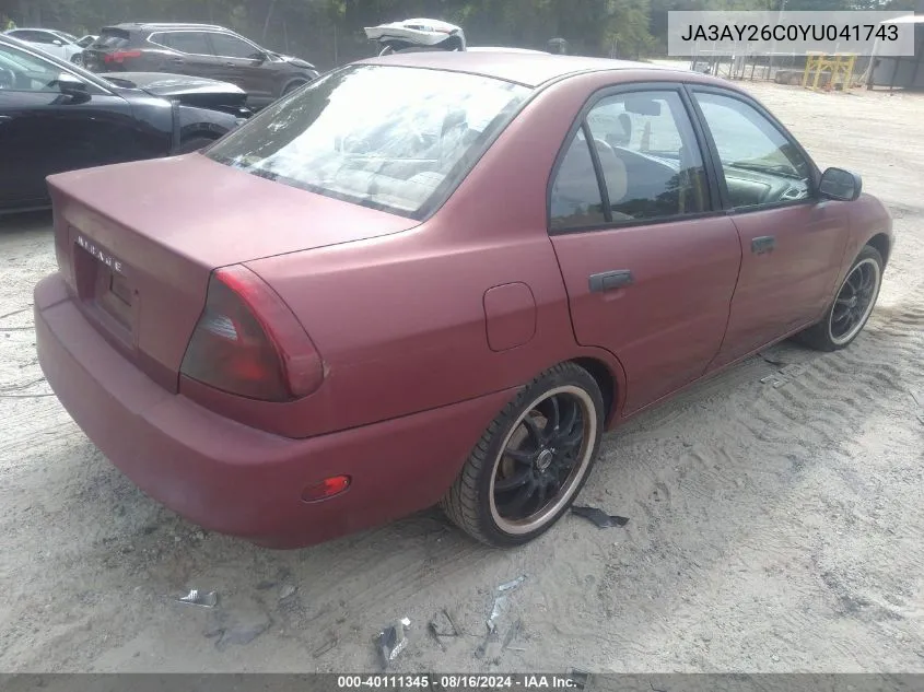 2000 Mitsubishi Mirage De VIN: JA3AY26C0YU041743 Lot: 40111345