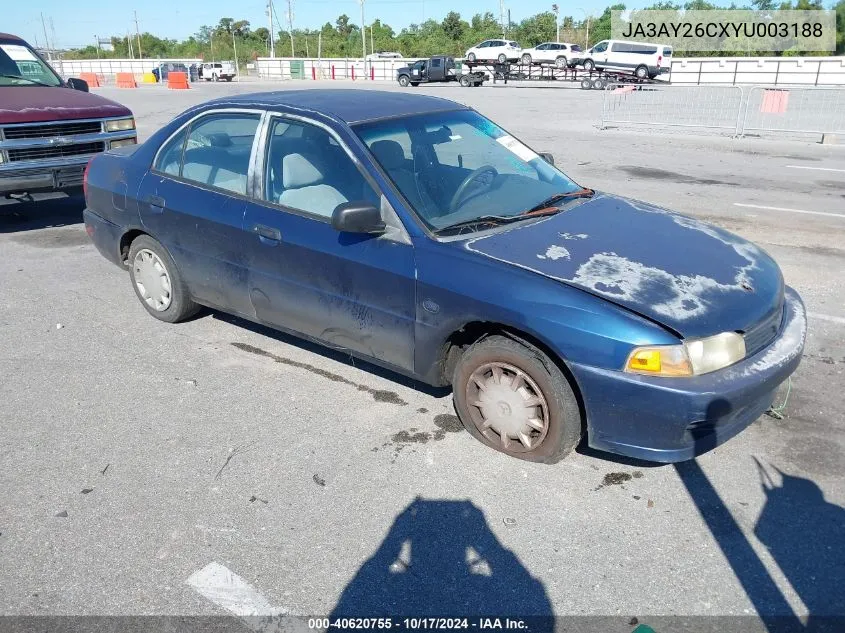 2000 Mitsubishi Mirage De VIN: JA3AY26CXYU003188 Lot: 40620755