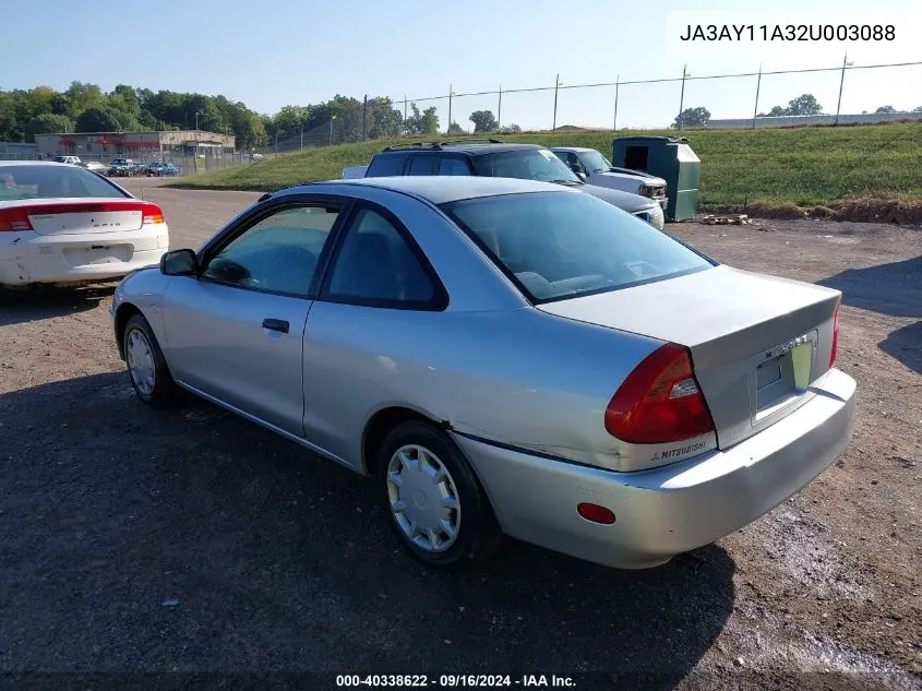 2002 Mitsubishi Mirage De VIN: JA3AY11A32U003088 Lot: 40338622