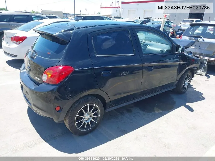 2014 Mitsubishi Mirage De VIN: ML32A3HJ2EH020735 Lot: 39531020