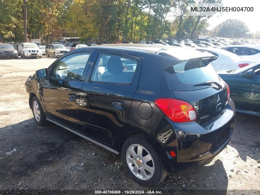 2014 Mitsubishi Mirage Es VIN: ML32A4HJ5EH004700 Lot: 40706069