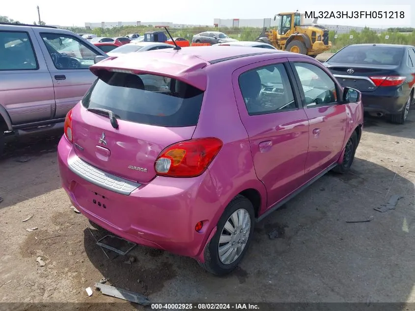 2015 Mitsubishi Mirage De VIN: ML32A3HJ3FH051218 Lot: 40002925