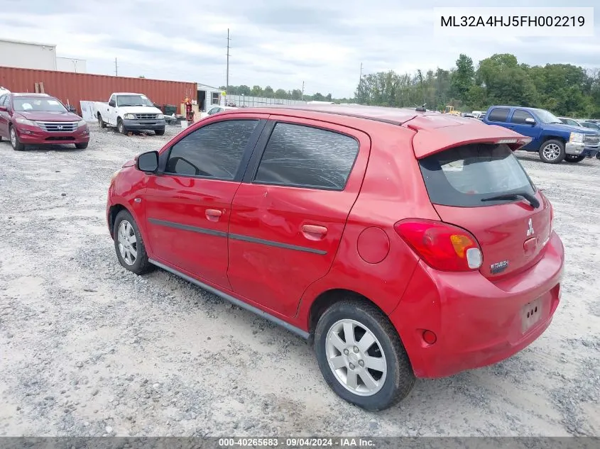 2015 Mitsubishi Mirage Es VIN: ML32A4HJ5FH002219 Lot: 40265683