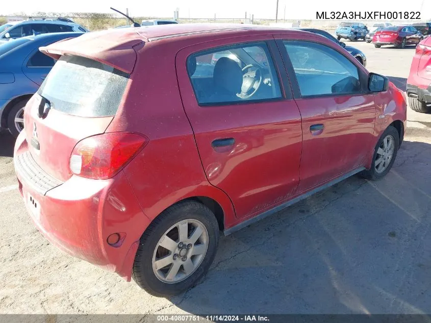 2015 Mitsubishi Mirage De VIN: ML32A3HJXFH001822 Lot: 40807751