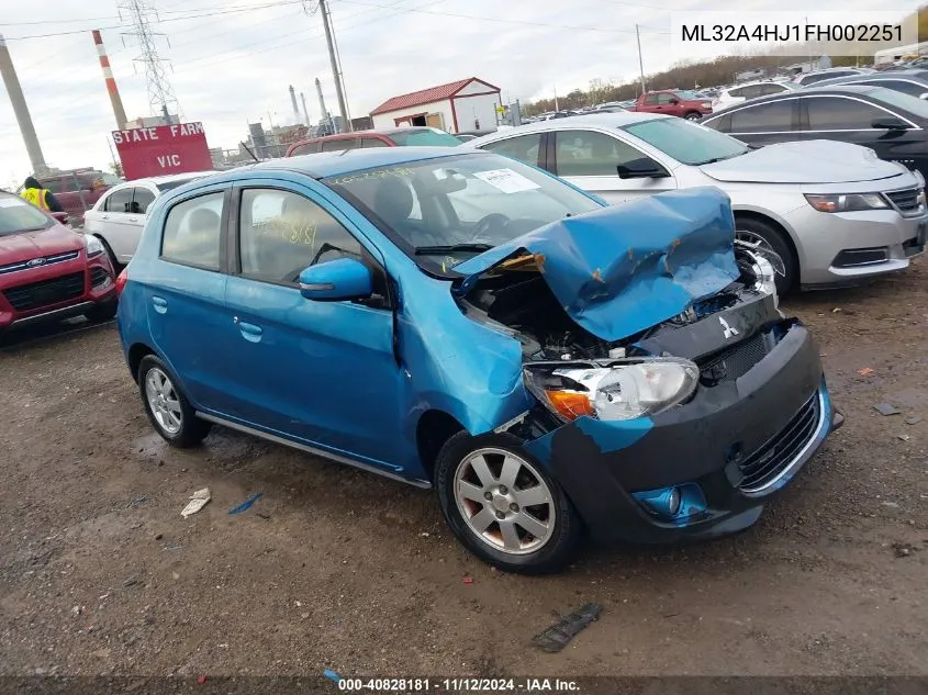 2015 Mitsubishi Mirage Es VIN: ML32A4HJ1FH002251 Lot: 40828181