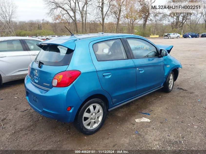 2015 Mitsubishi Mirage Es VIN: ML32A4HJ1FH002251 Lot: 40828181